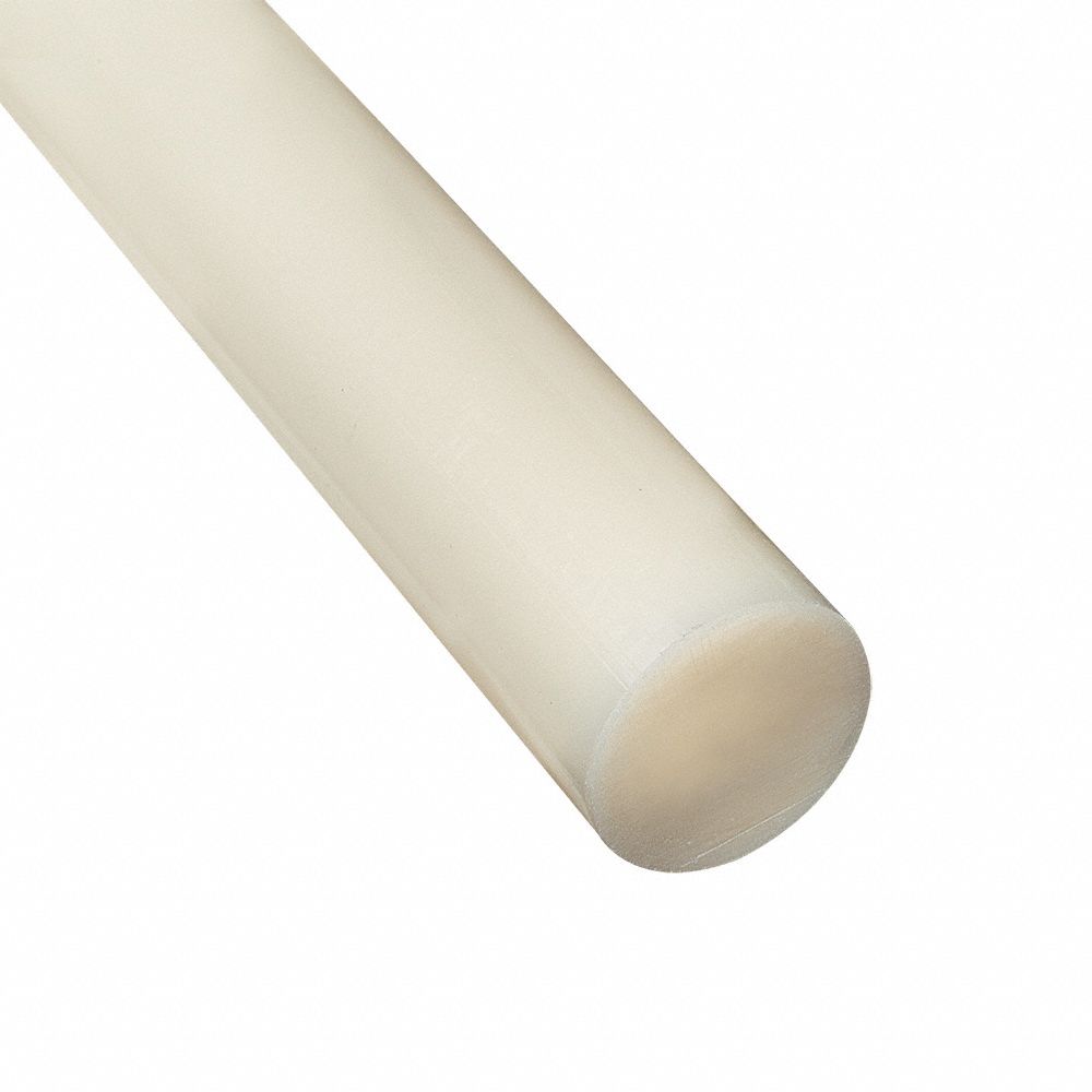 Nylon Rod: 1 1/4 in Dia, 24 in Lg, Off-White, Opaque, 12, 000 psi Tensile Strength, -40°F to 248°F