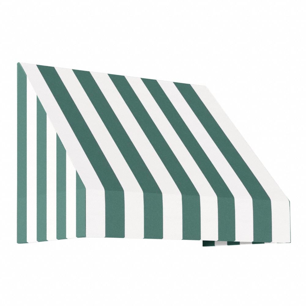 Rigid Valance Awning: Acrylic Fabric, Aluminum, Wall Mounting, Green/White, 40 1/2 in Overall Wd