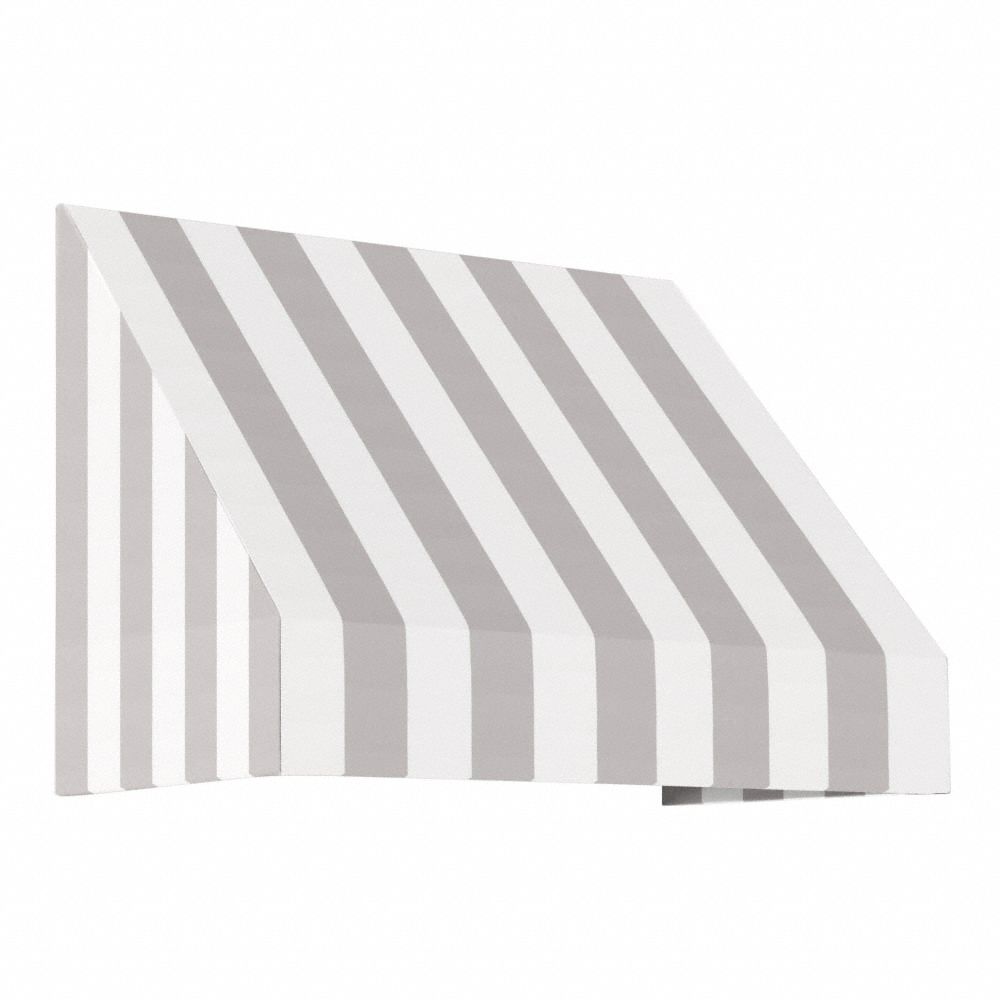 Rigid Valance Awning: Acrylic Fabric, Aluminum, Wall Mounting, Gray/White, 40 1/2 in Overall Wd