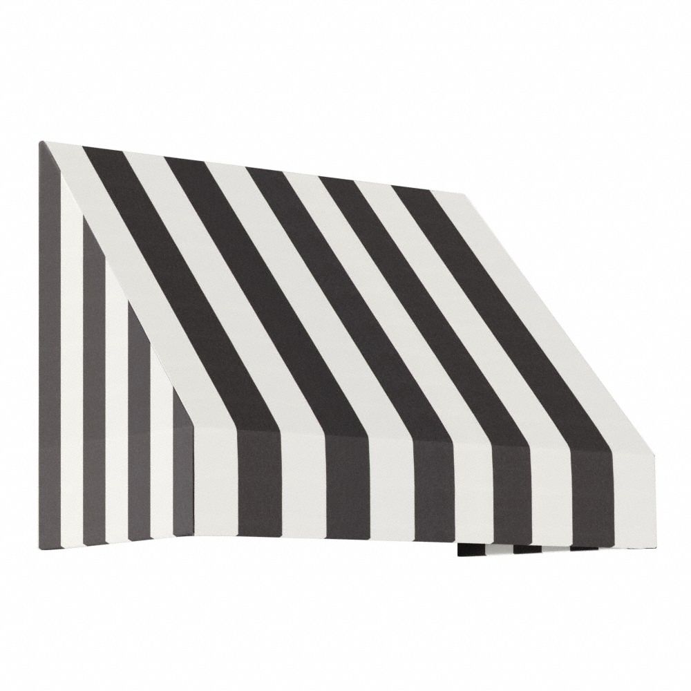 Rigid Valance Awning: Acrylic Fabric, Aluminum, Wall Mounting, Black/White, 40 1/2 in Overall Wd