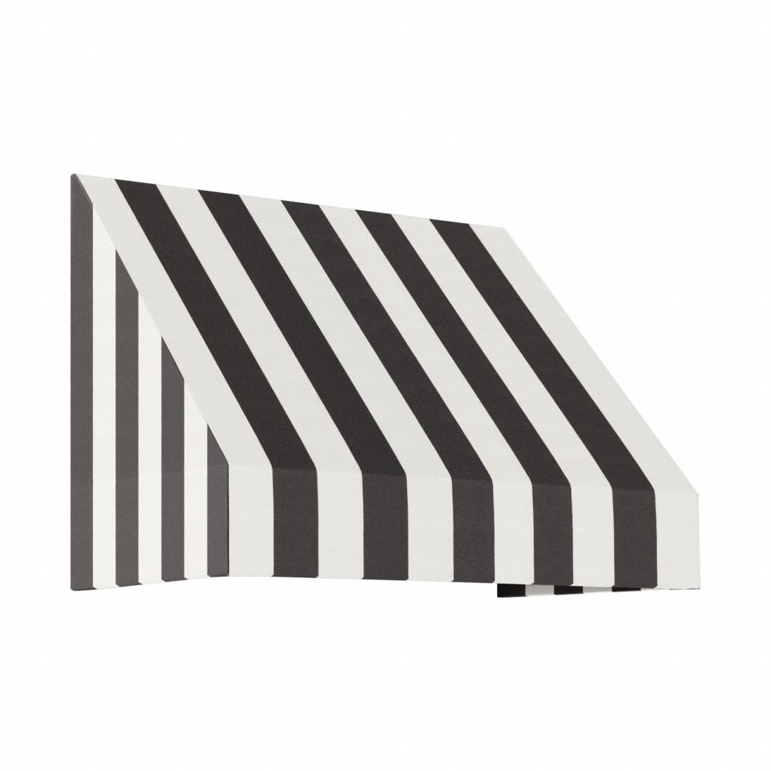 Rigid Valance Awning: Acrylic Fabric, Aluminum, Wall Mounting, Black/White, 40 1/2 in Overall Wd