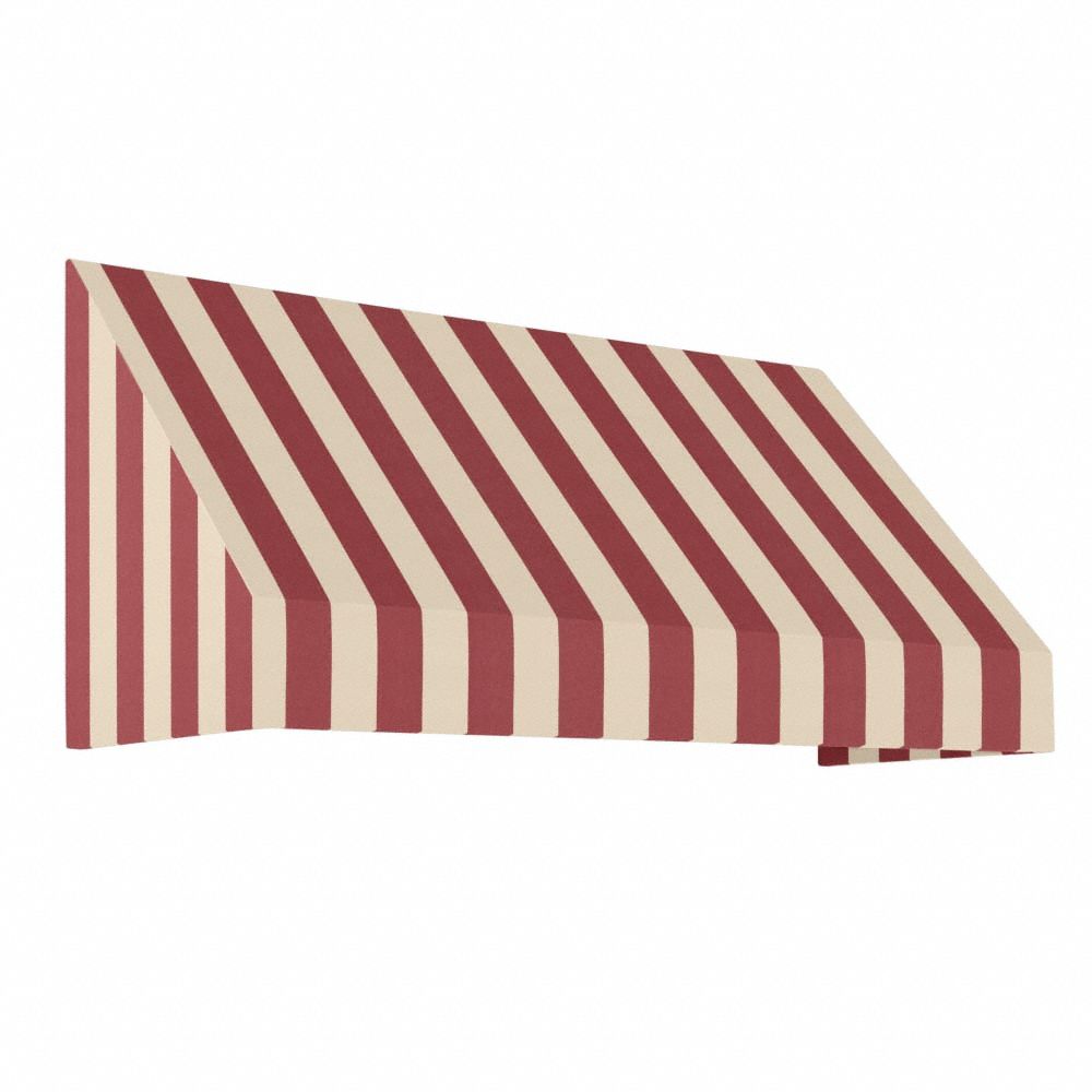 Open-Sided Slope Awning: Acrylic Fabric, Aluminum, Red/Tan, 148 1/2 in Overall Wd, 56 in x 48 in