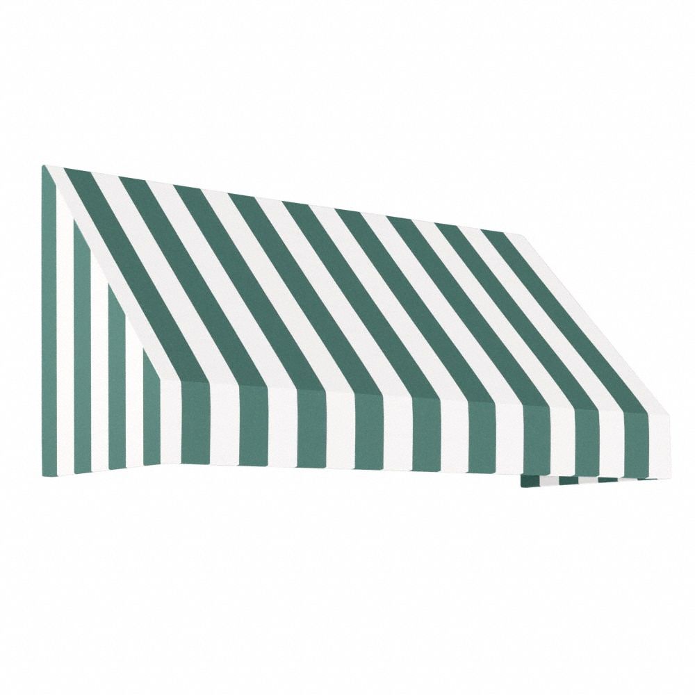 Open-Sided Slope Awning: Acrylic Fabric, Aluminum, Green/White, 148 1/2 in Overall Wd, 56 in x 48 in