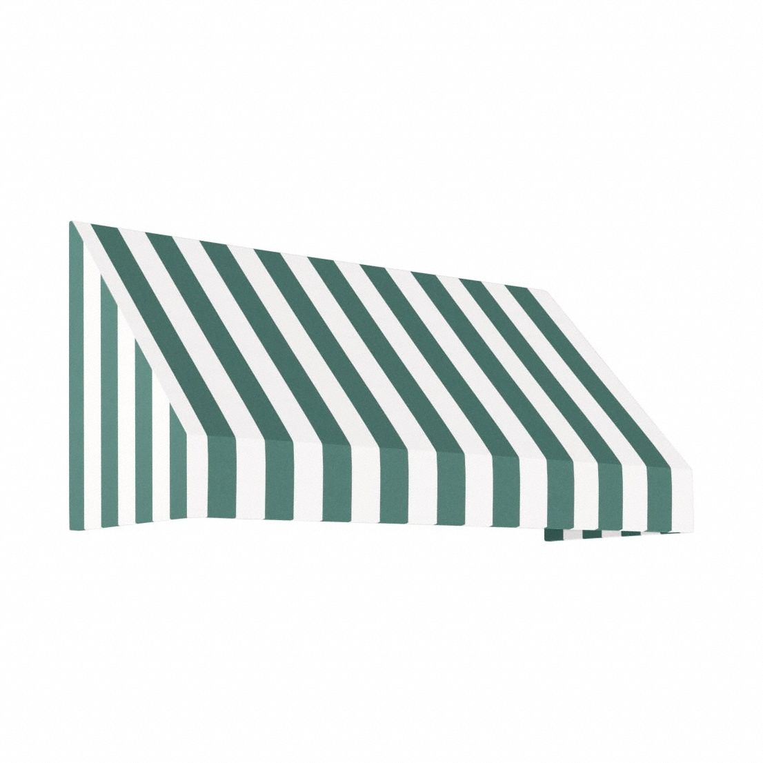 Rigid Valance Awning: Acrylic Fabric, Aluminum, Wall Mounting, Green/White, 100 1/2 in Overall Wd