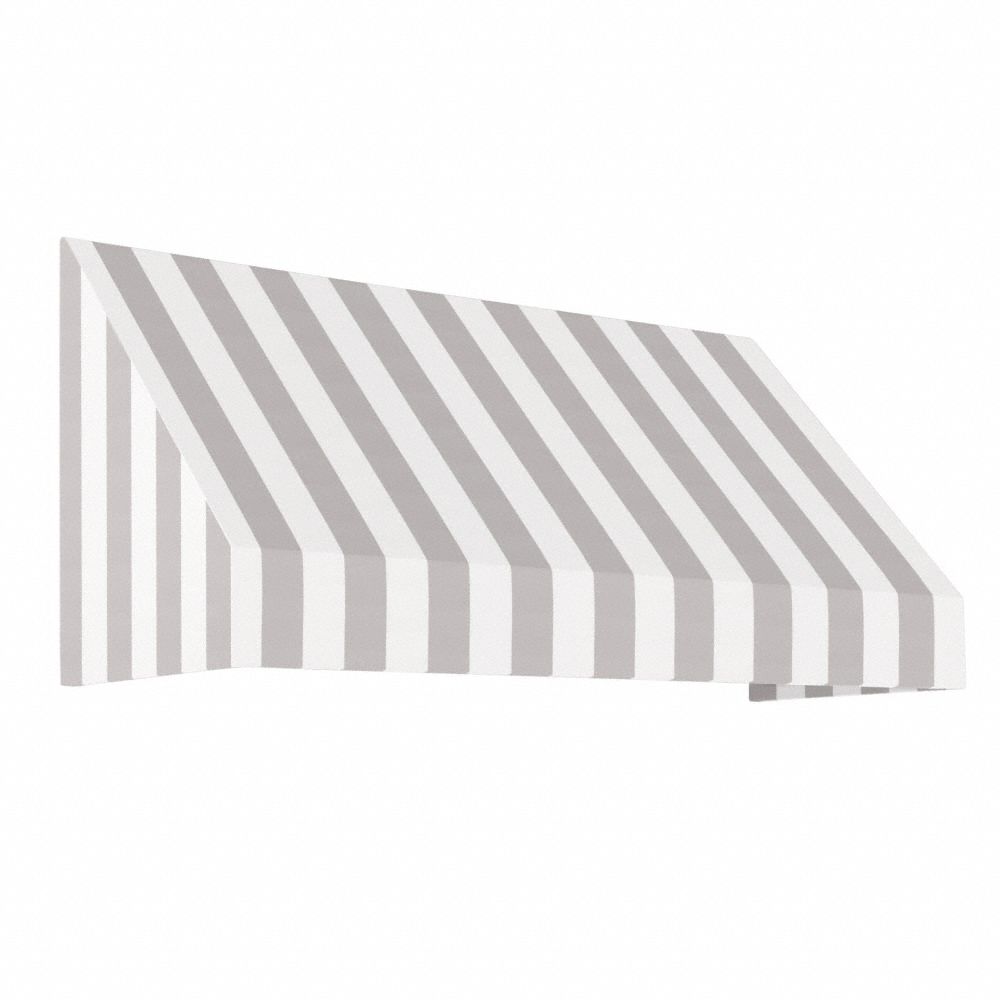Open-Sided Slope Awning: Acrylic Fabric, Aluminum, Gray/White, 148 1/2 in Overall Wd, 56 in x 48 in