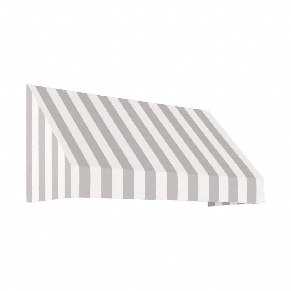 Rigid Valance Awning: Acrylic Fabric, Aluminum, Wall Mounting, Gray/White, 100 1/2 in Overall Wd
