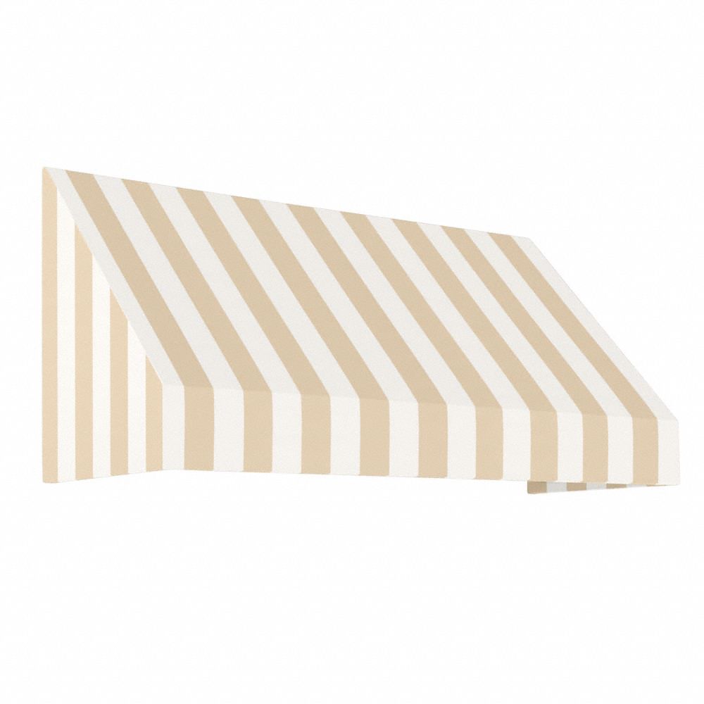 Open-Sided Slope Awning: Acrylic Fabric, Aluminum, Linen/White, 148 1/2 in Overall Wd, 56 in x 48 in