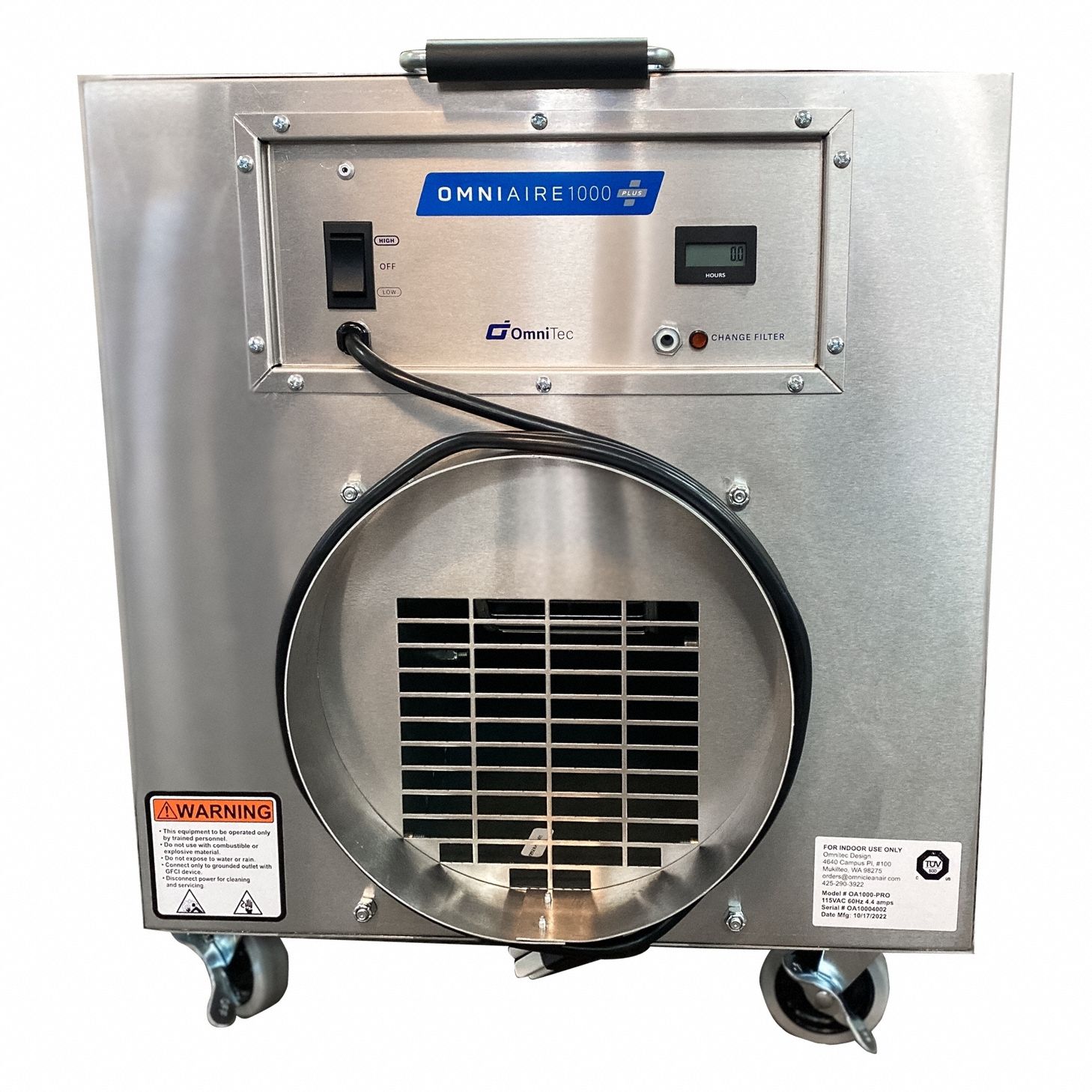 OMNI CLEANAIR, 72 dB Max Noise Level, Aluminum, Negative Air Machine