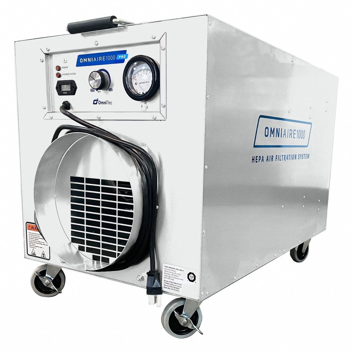 OMNI CLEANAIR, 72 dB Max Noise Level, Aluminum, Negative Air Machine
