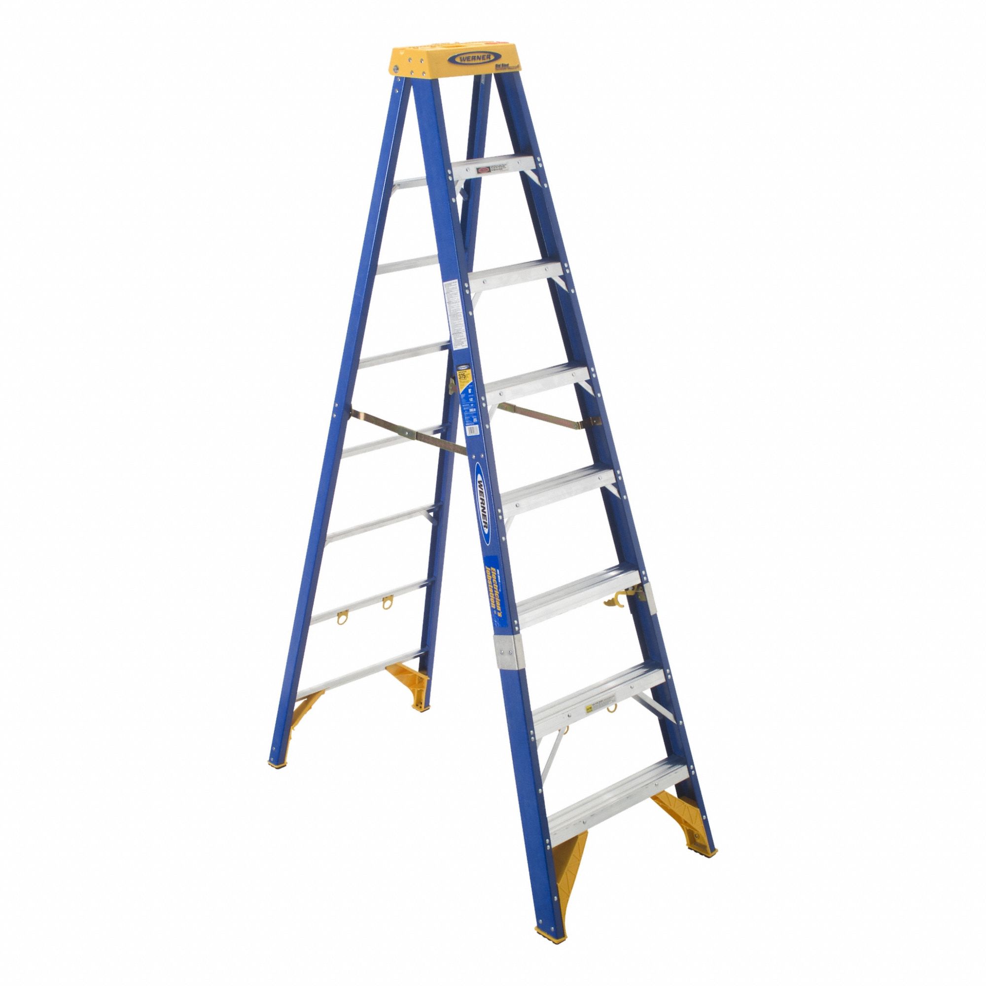 STEPLADDER, 8 FT LADDER SIZE, FIBREGLASS, 375 LB LOAD CAPACITY, 32 LB W, 5.8 FT STANDING H