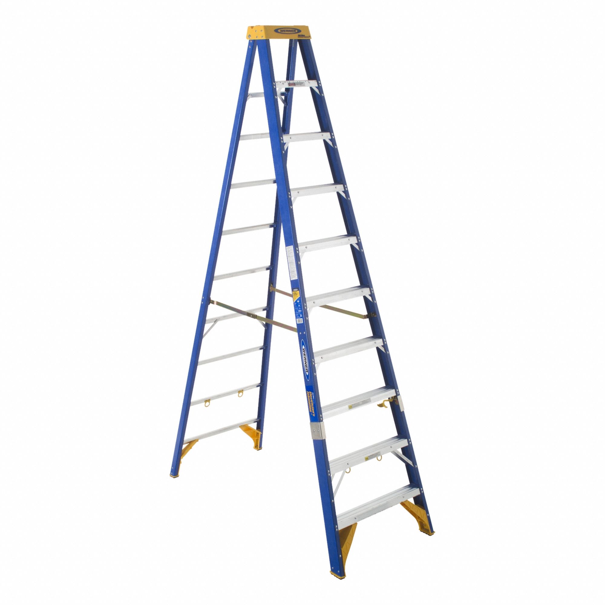 STEPLADDER, 10 FT LADDER SIZE, FIBREGLASS, 375 LB LOAD CAPACITY, 41 LB W, 7.7 FT STANDING H