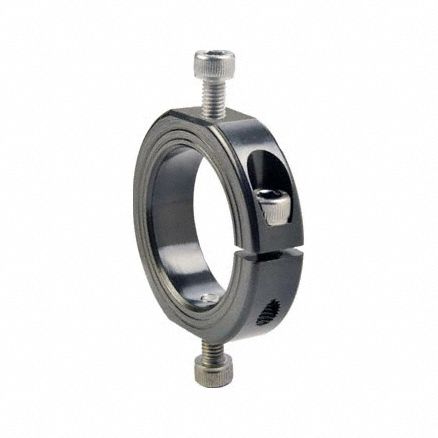 Mountable Shaft Collar: 1 1/2 in Bore Dia, Round, Aluminum, 7.5 mm Flat to Bore