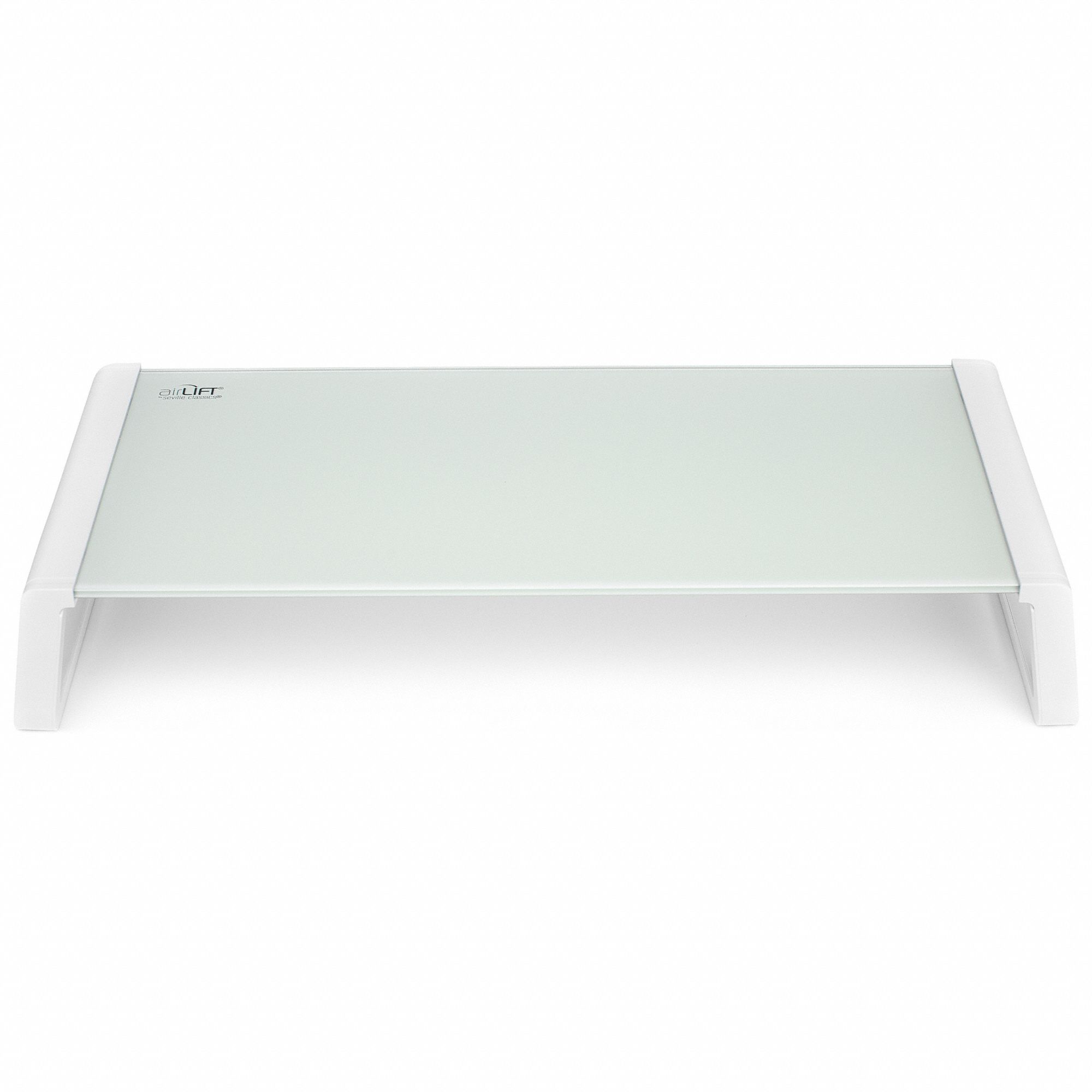 Monitor Riser: Glass (Top)/PVC (Leg), White, 33 lb Wt Capacity