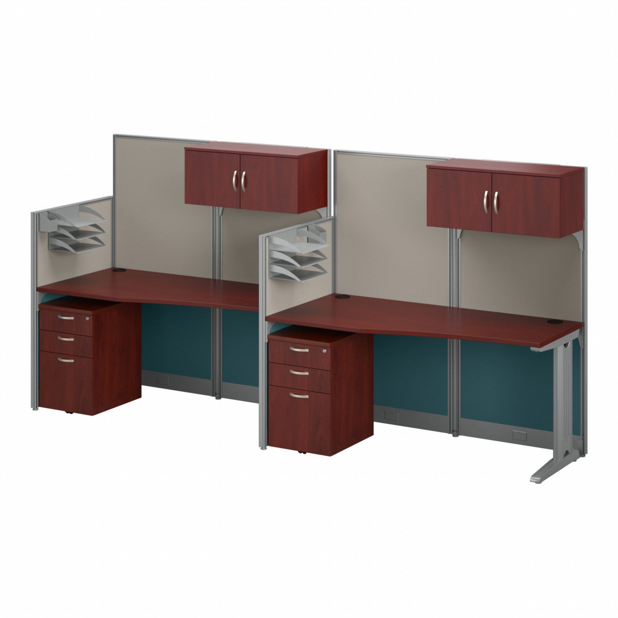 Modular Cubicle Workstation: 62 7/8 in Overall Ht, 129 in Overall Wd, Cherry