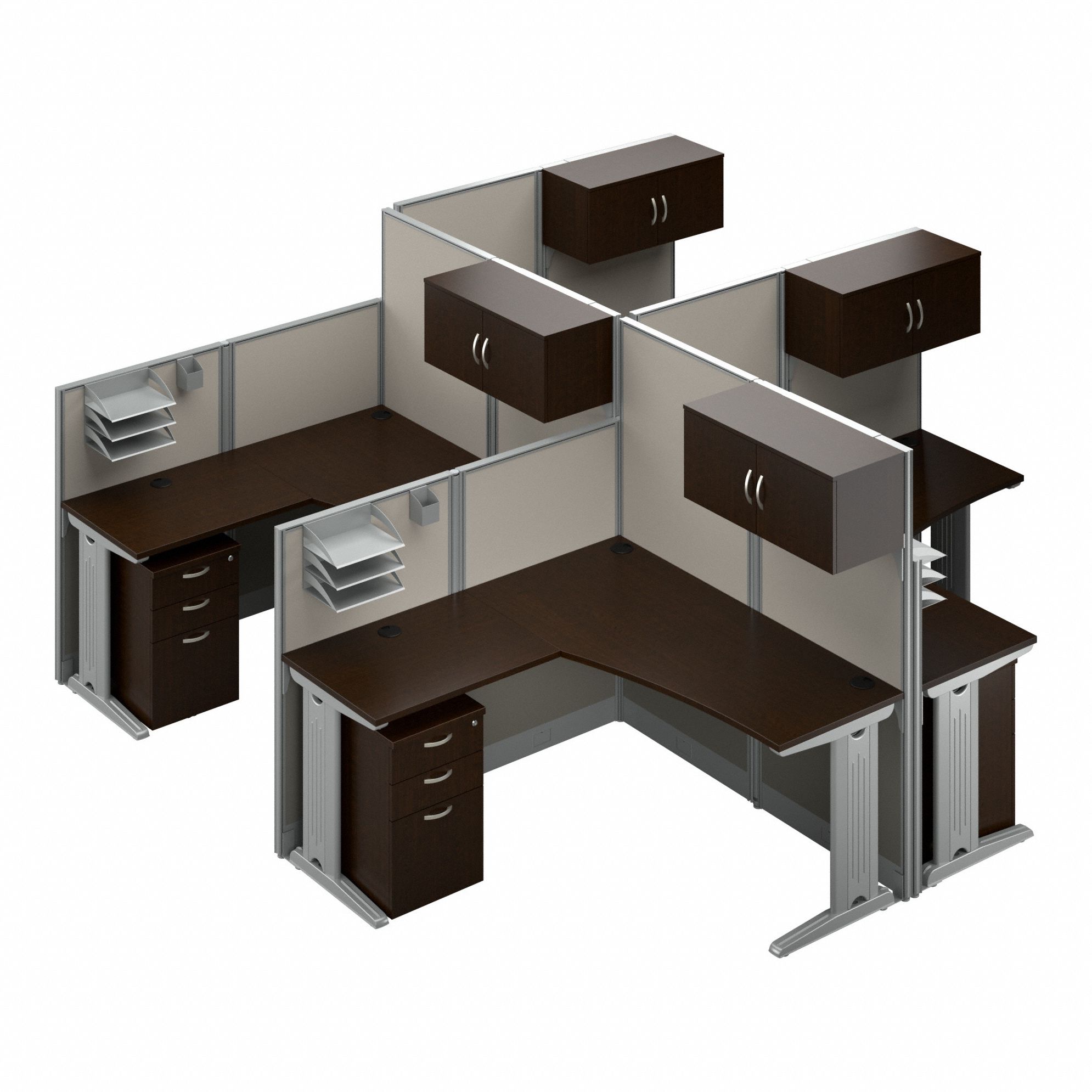 Modular Cubicle Workstation: 62 7/8 in Overall Ht, 129 in Overall Wd, Cherry