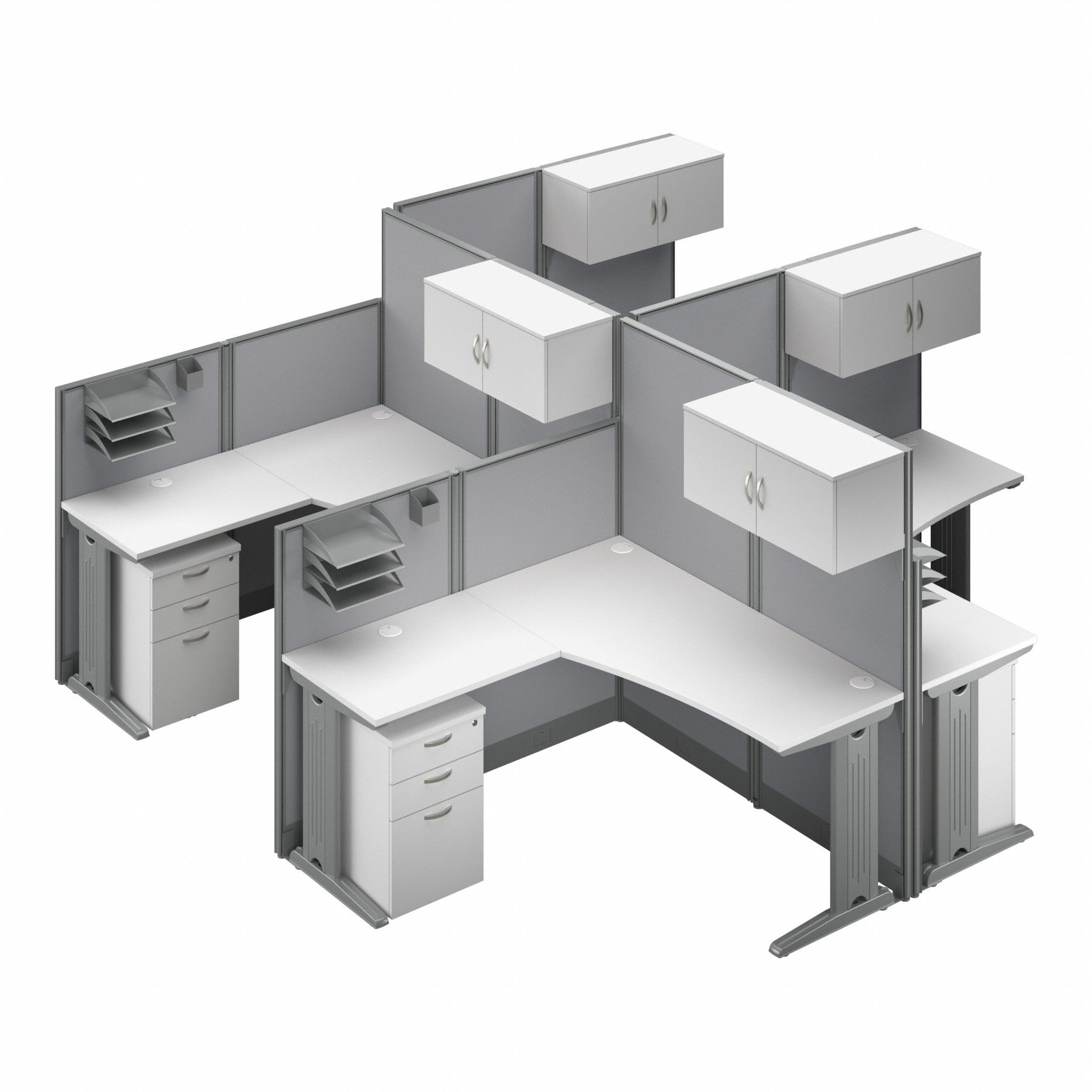Modular Cubicle Workstation: 62 7/8 in Overall Ht, 129 in Overall Wd, White