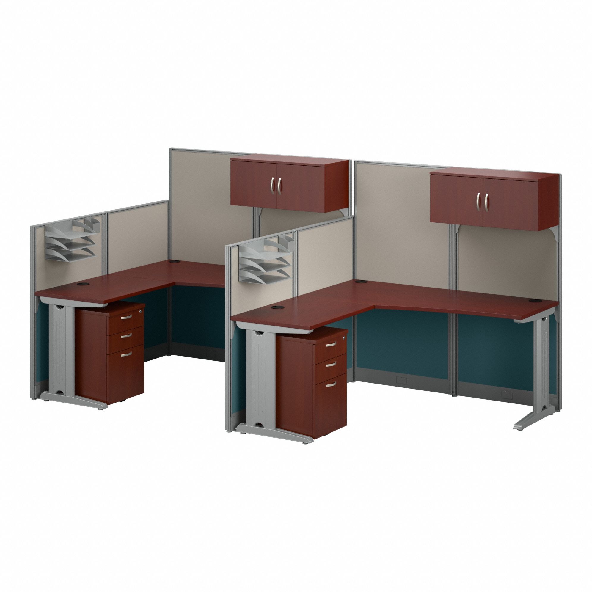 Modular Cubicle Workstation: 62 7/8 in Overall Ht, 129 in Overall Wd, Cherry