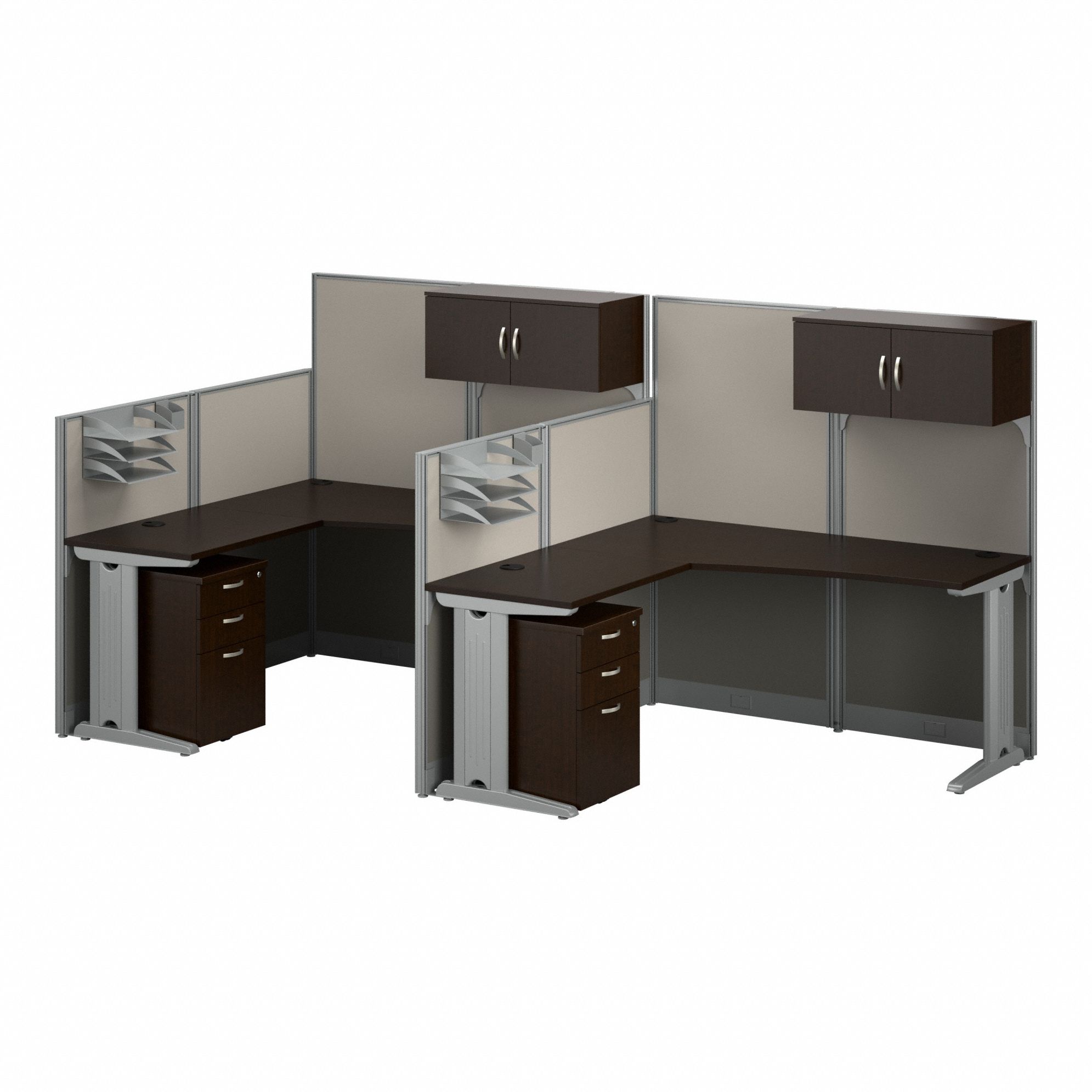 Modular Cubicle Workstation: 62 7/8 in Overall Ht, 129 in Overall Wd, Cherry