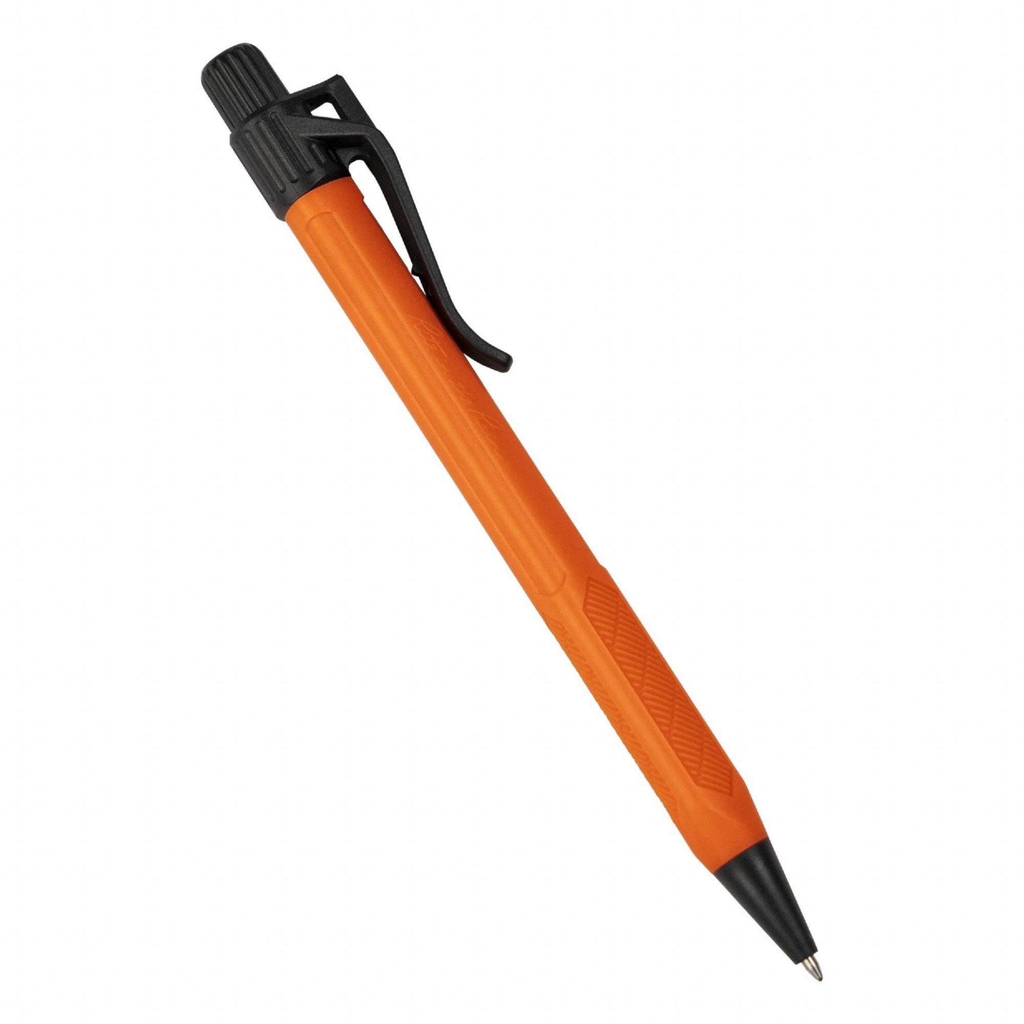 Pen: Black, All-Weather Pocket Pen, 0.8 mm, No Cap, Medium, Orange, Plastic, Toxic