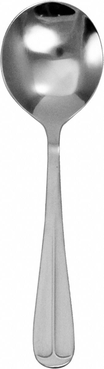 Bouillon Spoon: Oxford, 18/0, Stainless Steel, 6 in Overall Lg, Silver, Satin