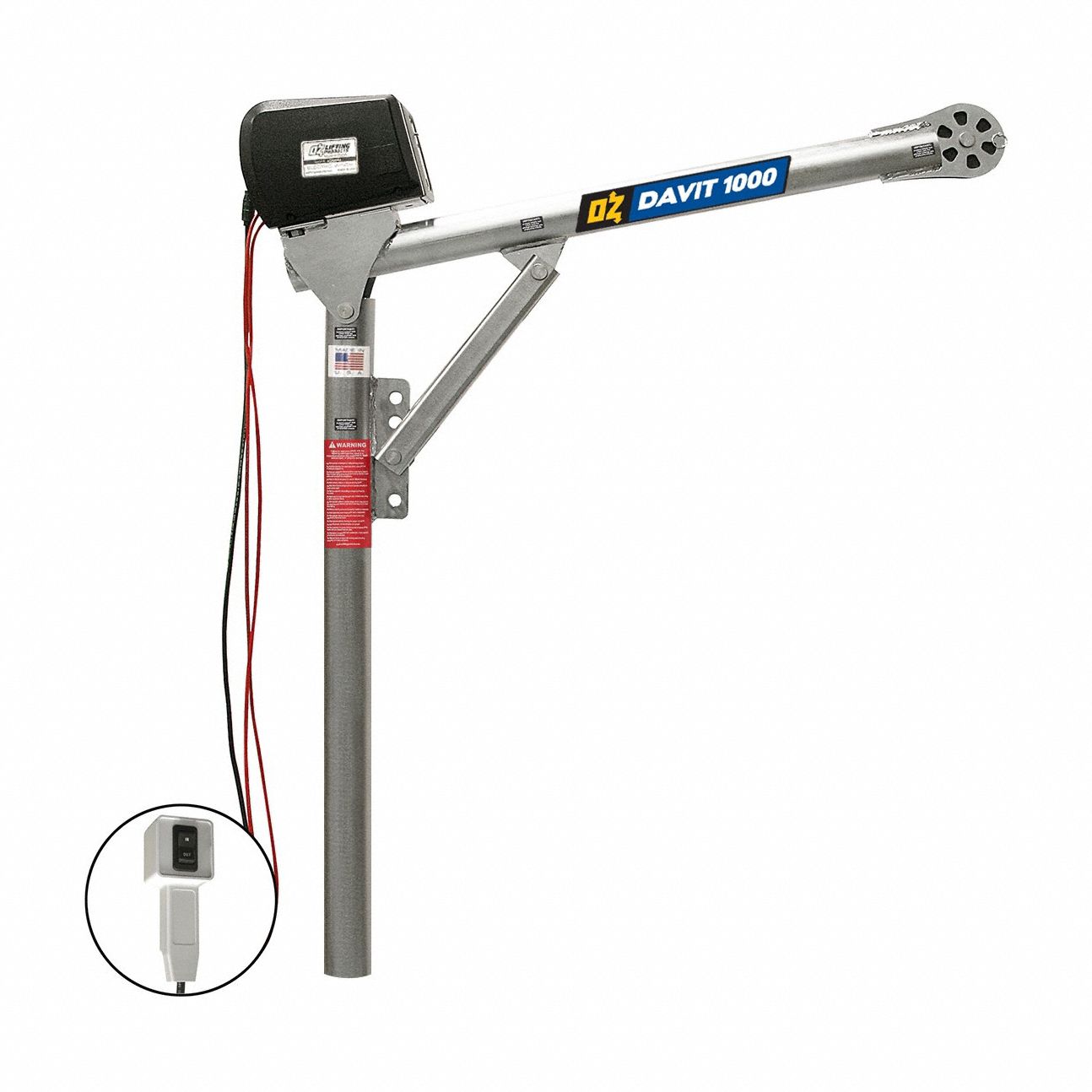 Davit Crane: Steel, Electric, 1, 000 lb Max. Load Capacity, 3.3 ft to 5.6 ft