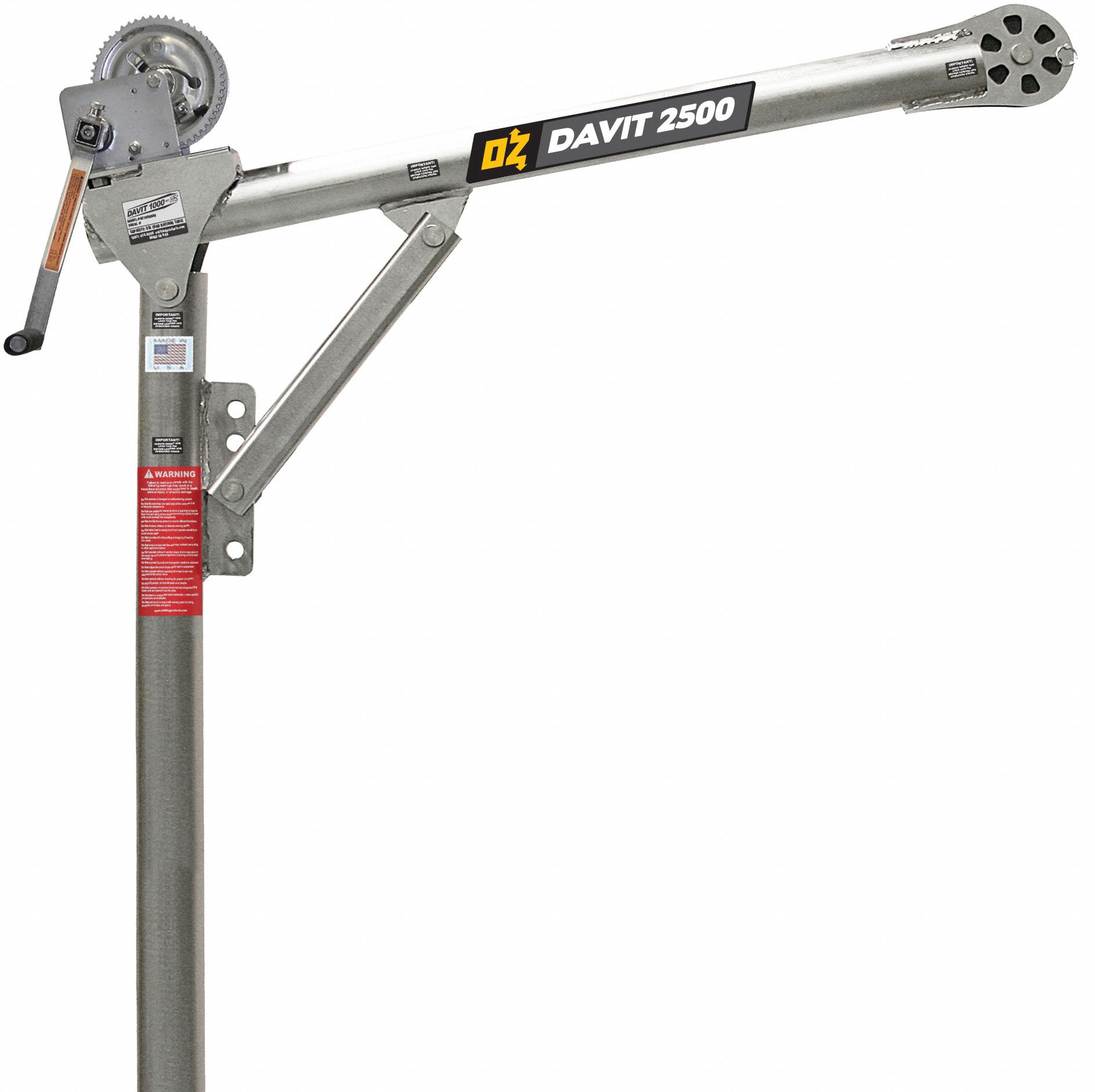 Davit Crane: Steel, Manual, 2, 500 lb Max. Load Capacity, 3.8 ft to 5.6 ft