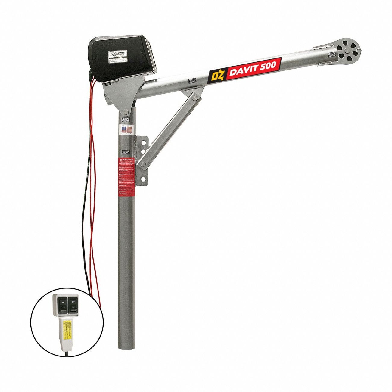 Davit Crane: Steel, Electric, 500 lb Max. Load Capacity, 3.8 ft to 5.6 ft