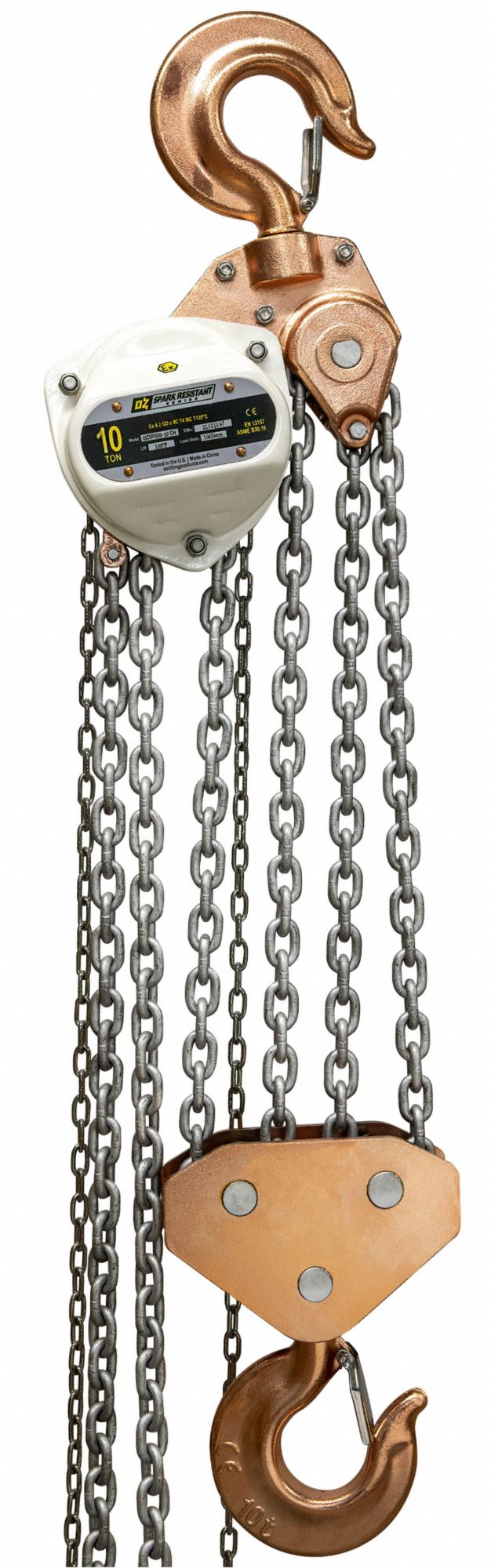 Manual Chain Hoist: Hook Mounted - No Trolley, 20, 000 lb Lifting Capacity