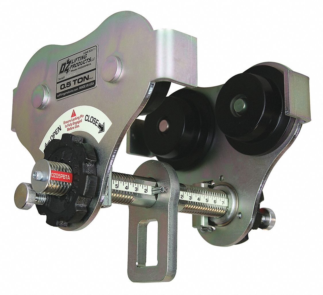 PUSH TROLLEY, LD CAP 1000 LB, 2 33/64 TO 16 IN FLANGE, WHEEL DIA 3 1/4 IN, STEEL
