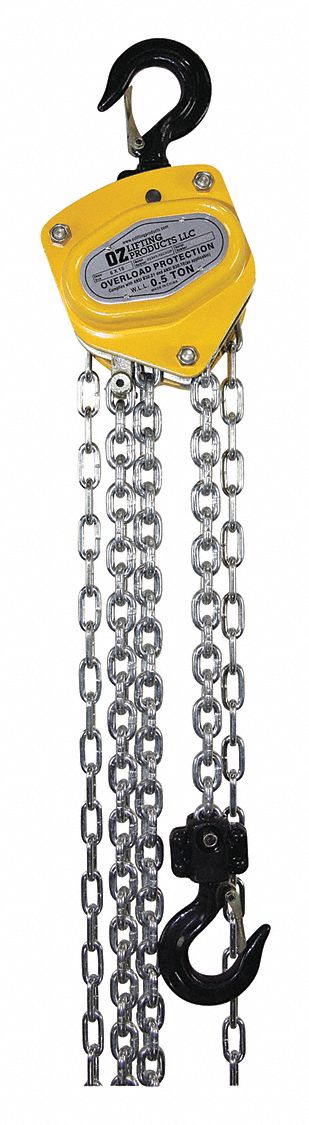 MANUAL CHAIN HOIST, 1000 LBS CAPACITY, 1 7/64 IN OPENING, 15 FT LIFT, 5 53/64 X 5 53/64 X 5 13/64 IN