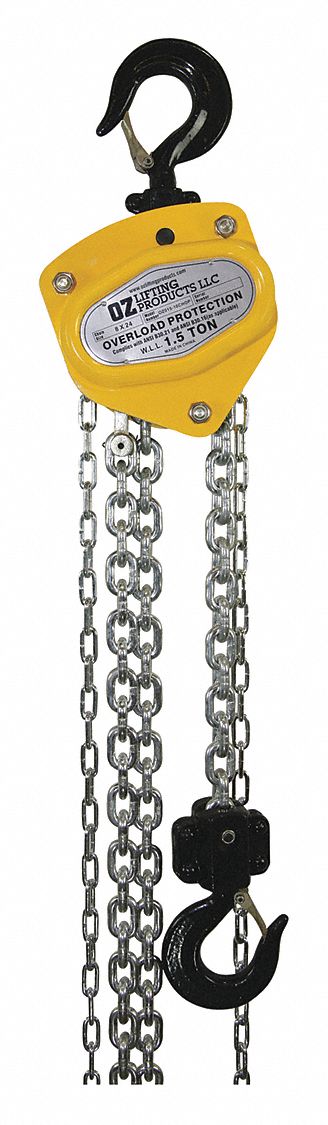 MANUAL CHAIN HOIST, 3000 LBS CAPACITY, 1.42 IN OPENING, 30 FT LIFT, 58 LBS PULL LOAD, 7.72 X 6.81 IN
