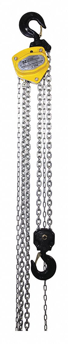 MANUAL CHAIN HOIST, 6000 LBS CAPACITY, 1.81 IN OPENING, 30 FT LIFT, 58 LBS PULL LOAD, 8.90 X 6.81 IN