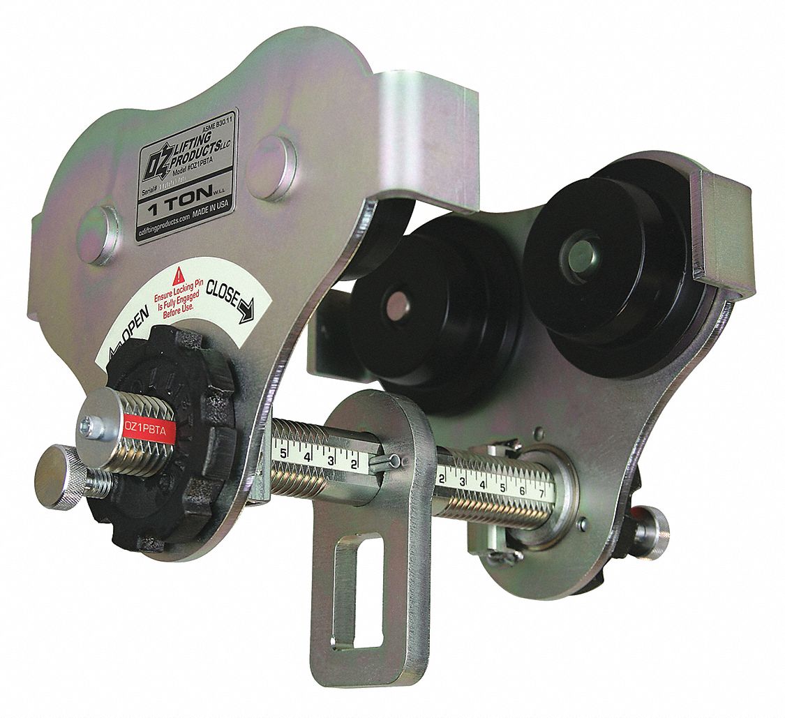 PUSH TROLLEY, LD CAP 6000 LB, 3 3/4 TO 8 IN FLANGE, WHEEL DIA 5 3/4 IN, STEEL
