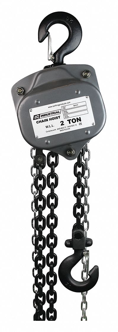 MANUAL CHAIN HOIST, 2000 LBS CAPACITY, 1 1/32 IN HOOK OPENING, 30 FT LIFT, 5.75 X 5.98 IN