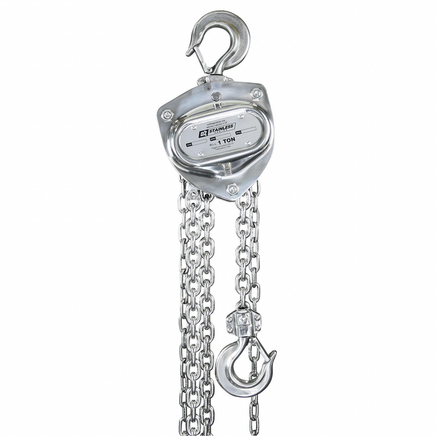 Manual Chain Hoist: Hook Mounted - No Trolley, 2, 000 lb Lifting Capacity