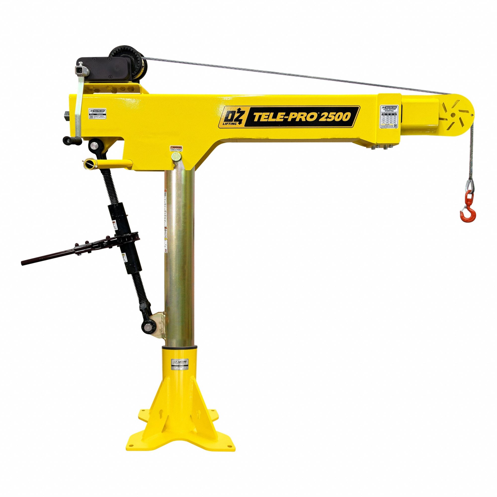 Davit Crane: Steel, Manual, 2, 500 lb Max. Load Capacity, 3.6 ft to 8.1 ft, 28 in to 82 in
