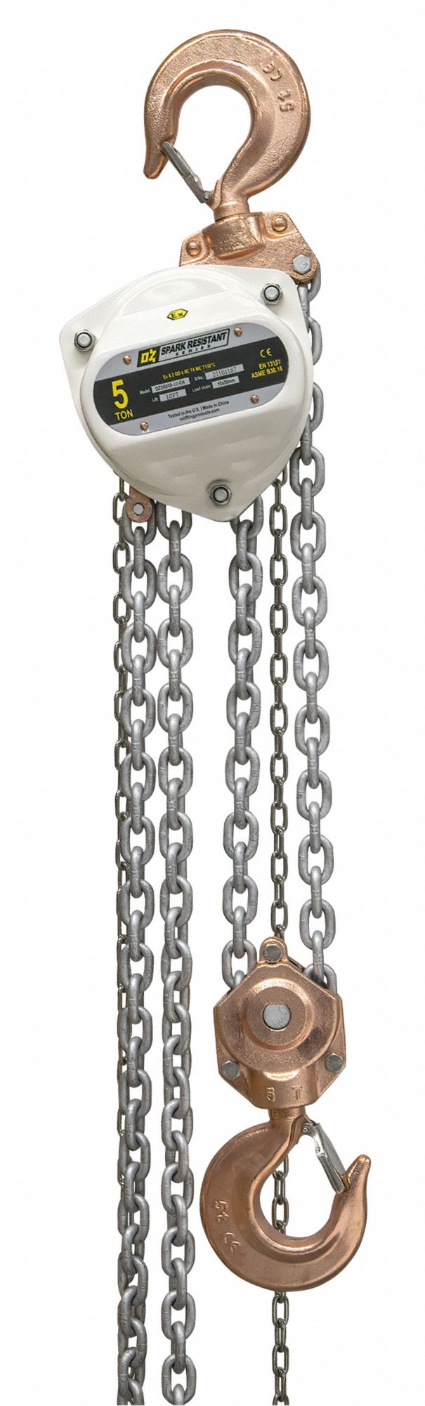 Manual Chain Hoist: Hook Mounted - No Trolley, 10, 000 lb Lifting Capacity