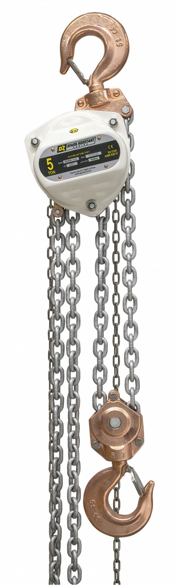 oz Lifting Products Stainless Steel Manual Chain Hoist - 1-Ton Capacity, 10ft.