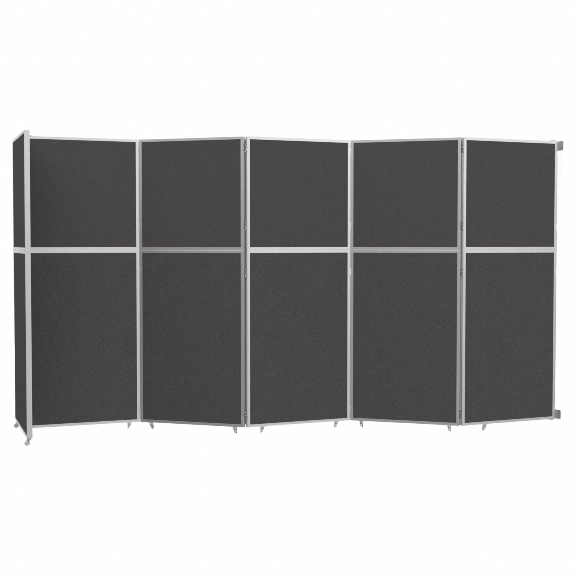Room Divider: 5 Panels, Opaque, Charcoal Gray Panel, 120 3/4 in Overall Ht, Silver Frame