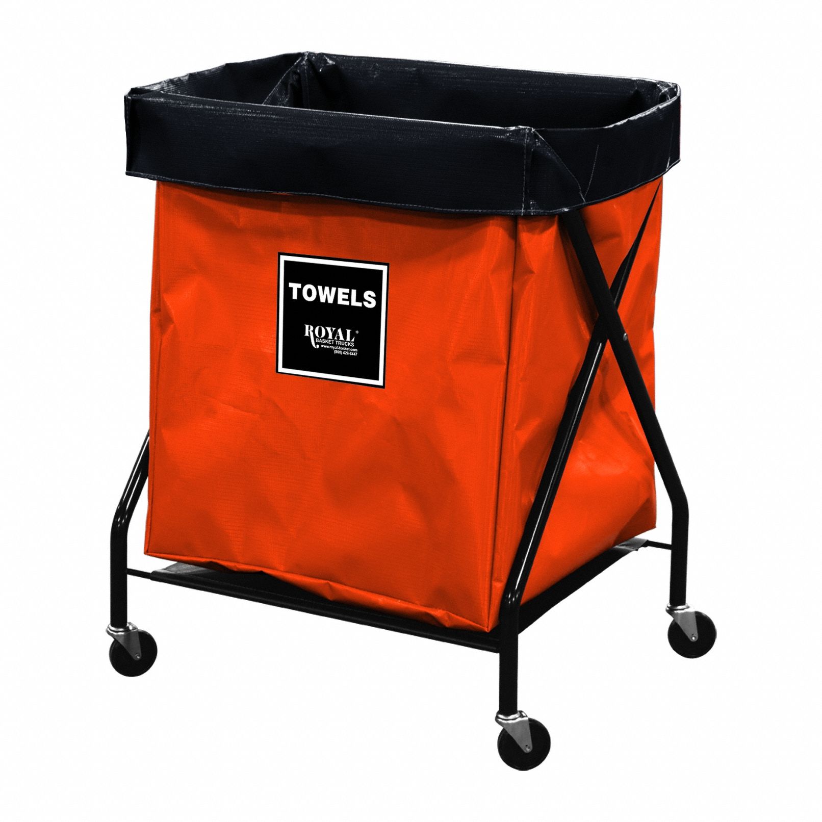 X-Frame Hamper: Vinyl Liner, Orange, (4) Swivel, 7.6 cu ft Total Volume, Steel