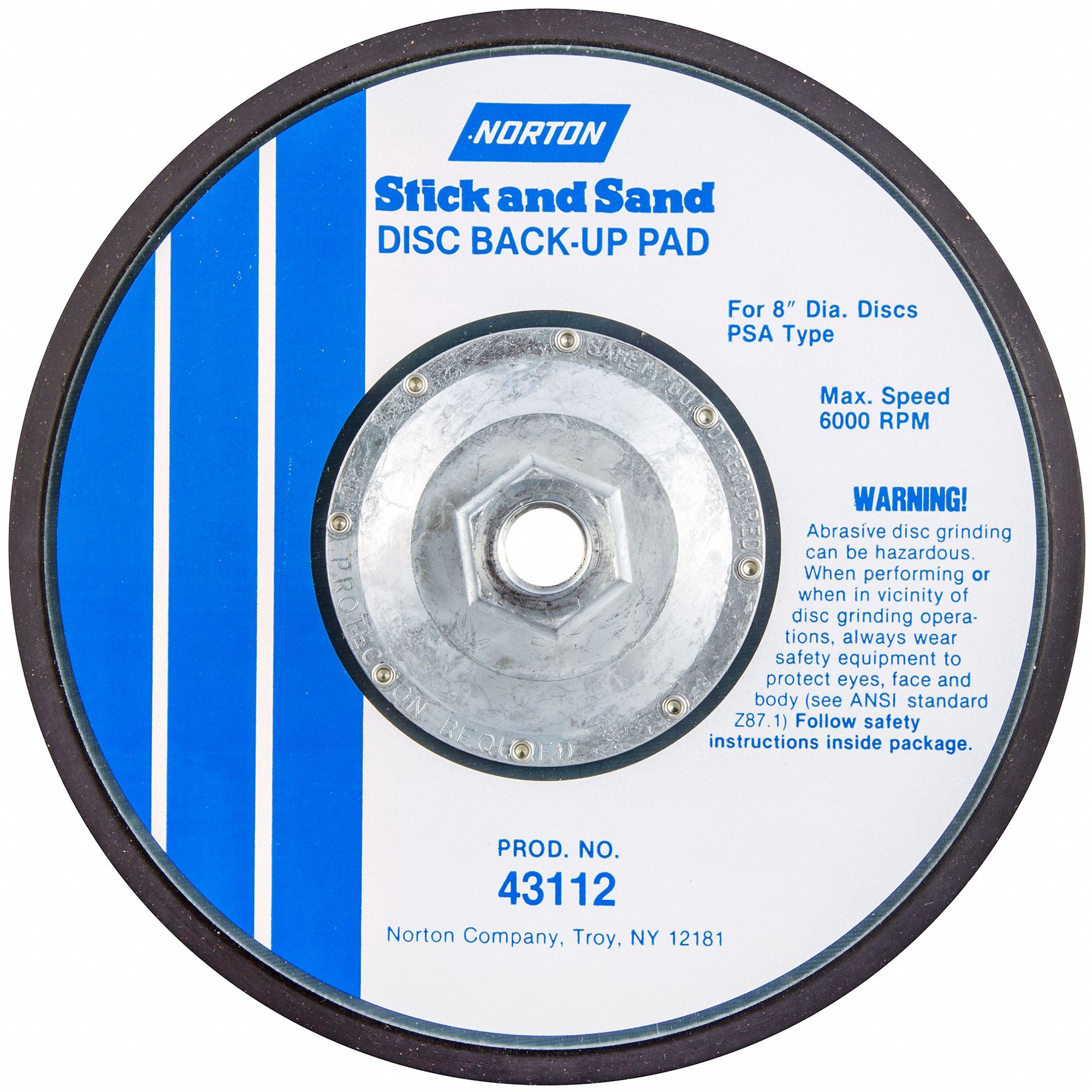 PSA Disc Backup Pad: 8 in Dia x 1/2 in T, 5/8"-11 Internal-Thread, Non-Vacuum, Medium Density