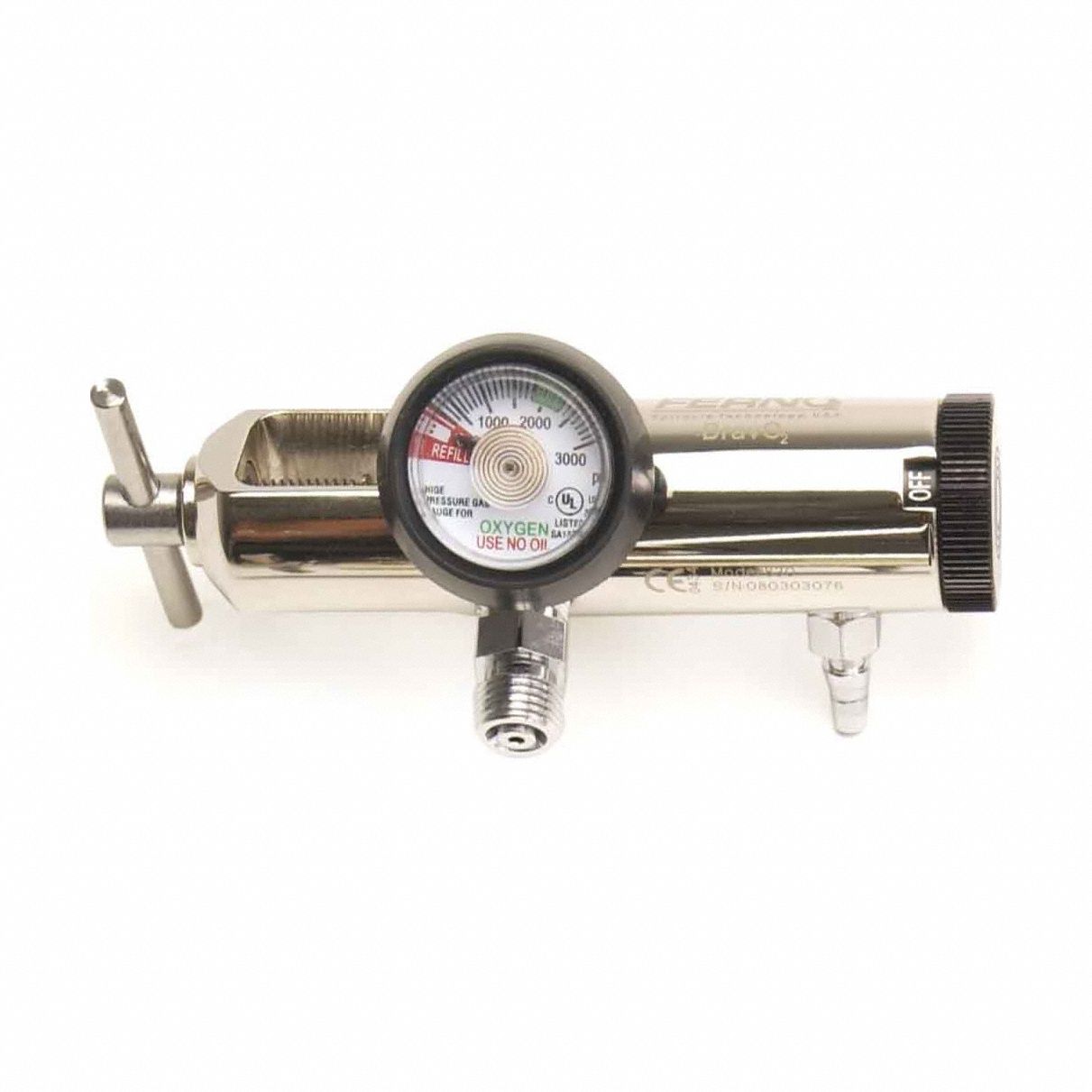 Oxygen Regulator 25 lpm Brass 3 1/4 W