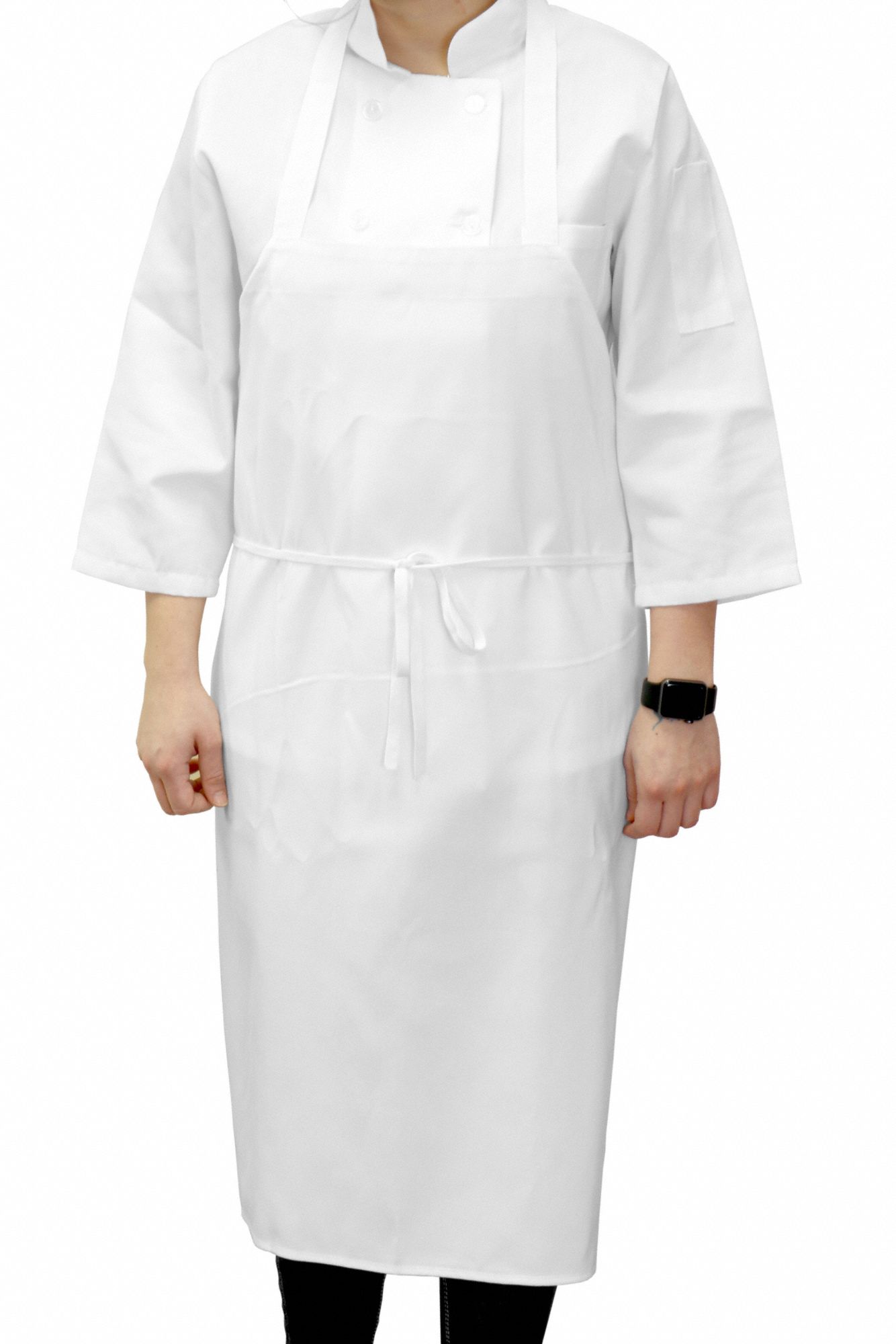 Bib Apron: White, 33 in Overall Lg, 30 in Overall Wd