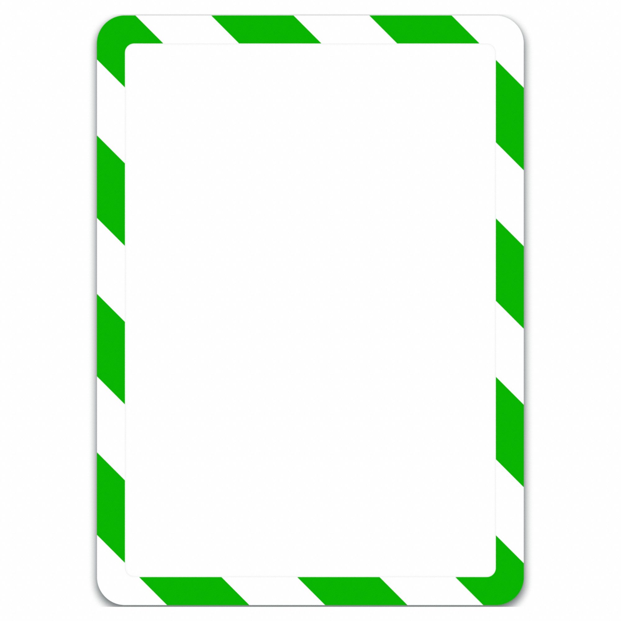 Sign Holder: Adhesive Backing, Plastic, Green/White, 11 in Compatible Sheet Ht, 2 PK