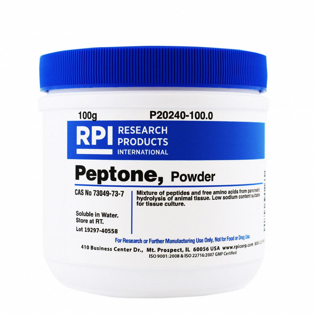 Peptone: Lab, 100 g, 73049-73-7, Reagent, Powder, 18 mo Shelf Life, 1