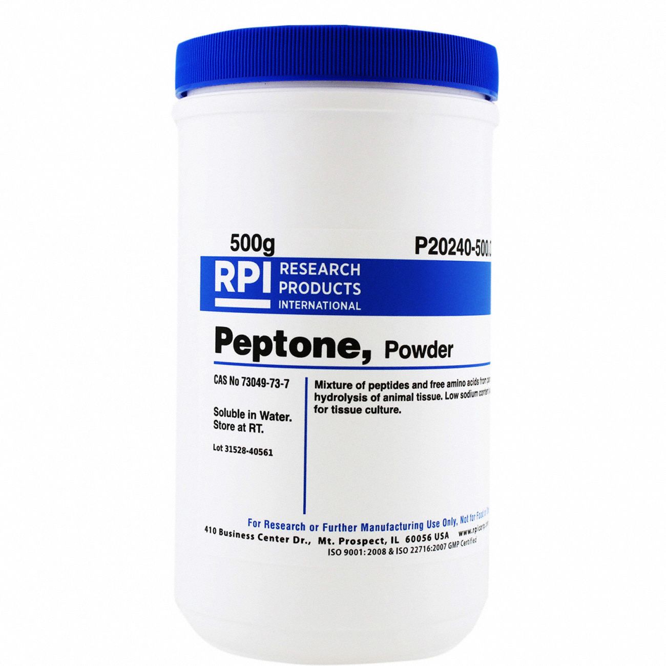 Peptone: Lab, 500 g, 73049-73-7, Reagent, Powder, 18 mo Shelf Life, 1