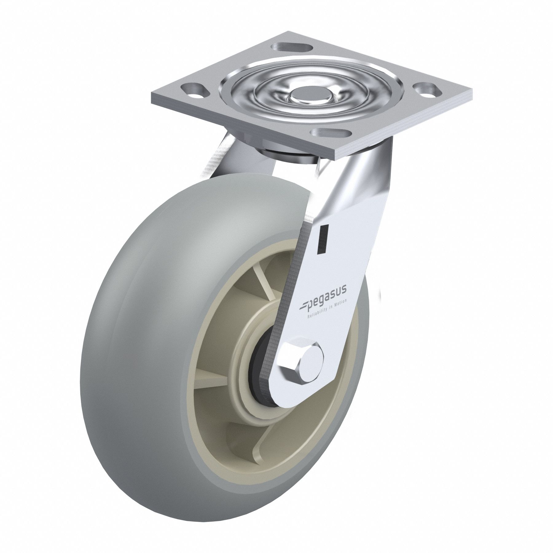 Plate Caster: Swivel, No Brake, Rubber, 6 in Wheel Dia, 2 in Wheel Wd, Slot, Ball