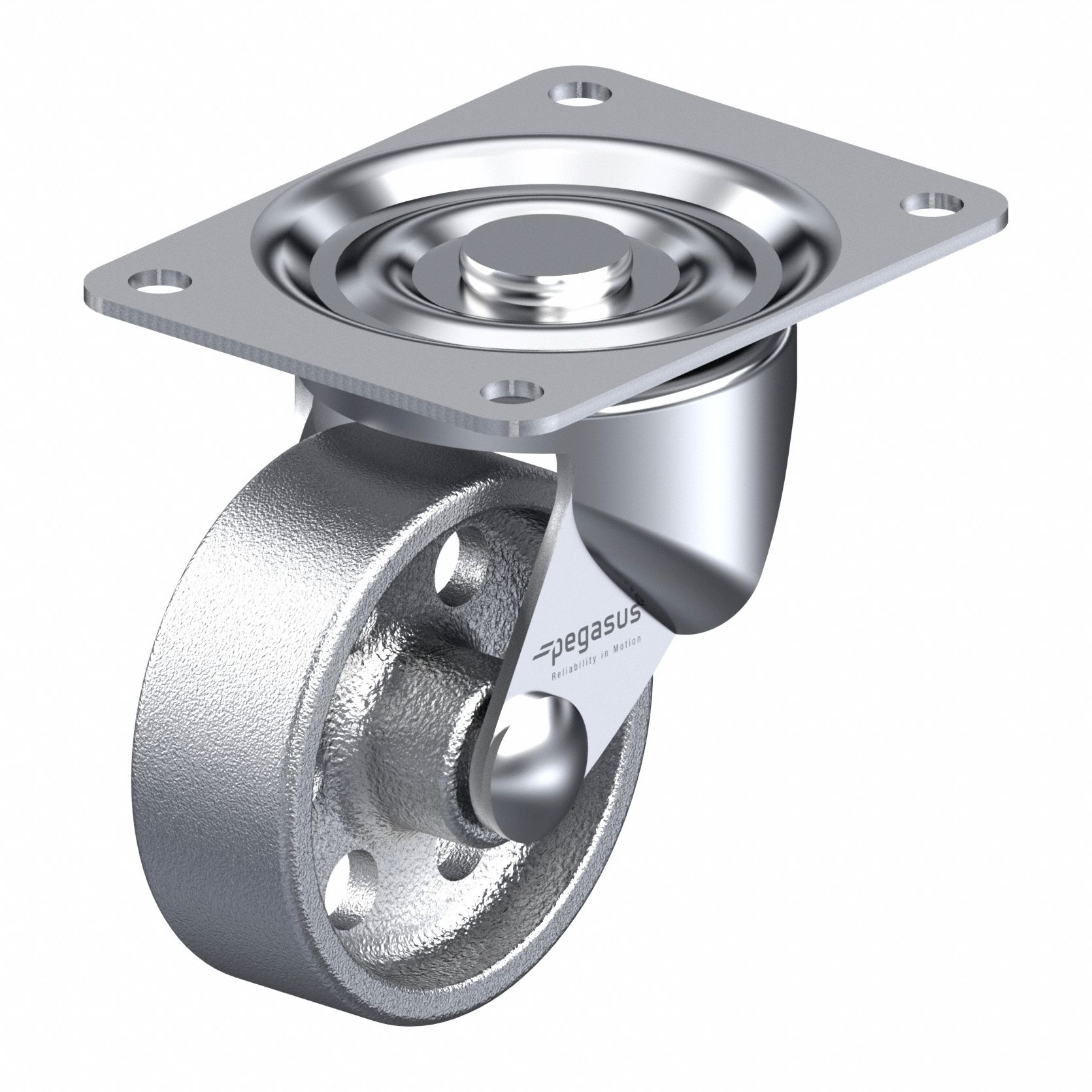 Plate Caster: Rigid, No Brake, Iron, 3 in Wheel Dia, 1 1/8 in Wheel Wd, Hole, Plain