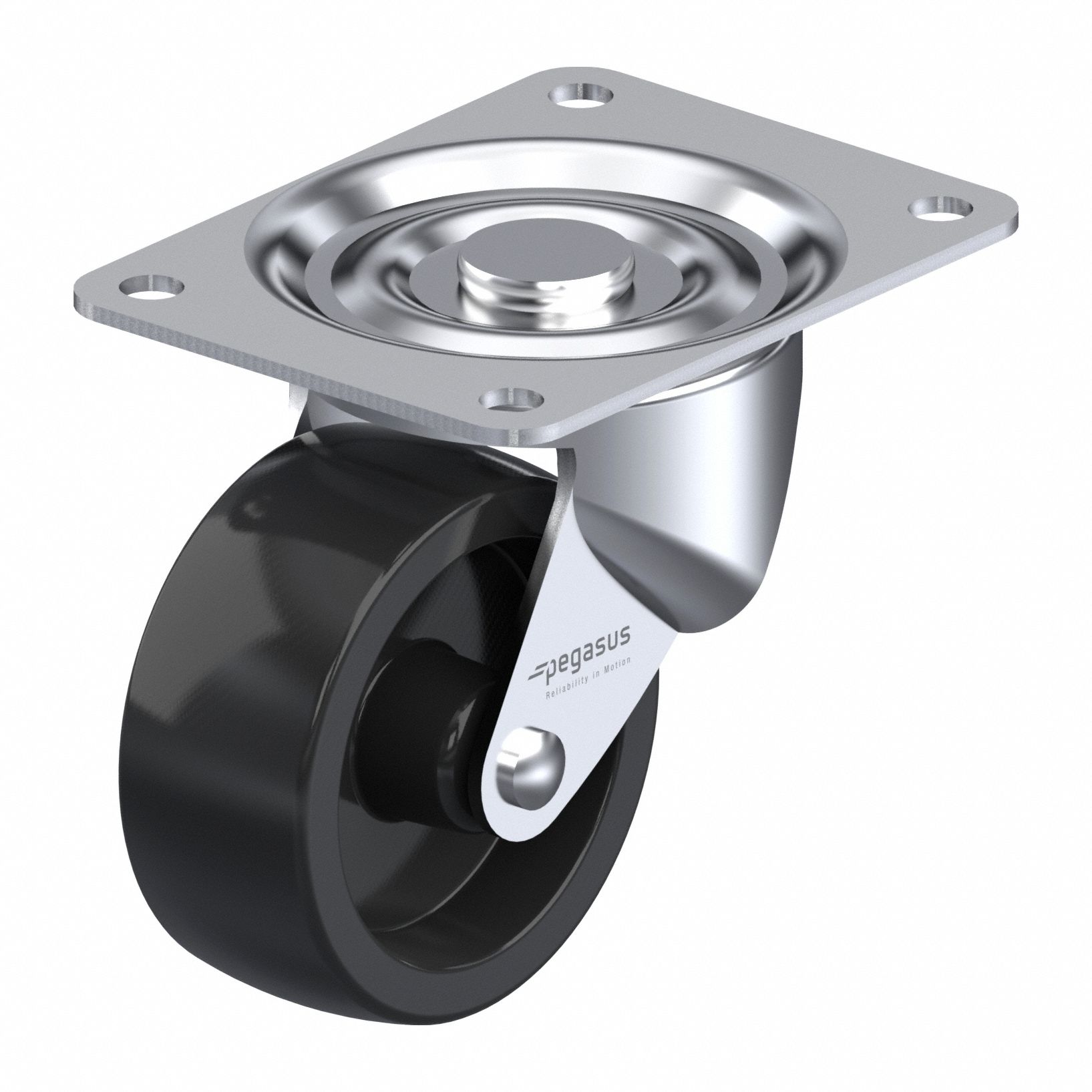 Plate Caster: Swivel, No Brake, Polypropylene, 3 in Wheel Dia, 1 1/4 in Wheel Wd