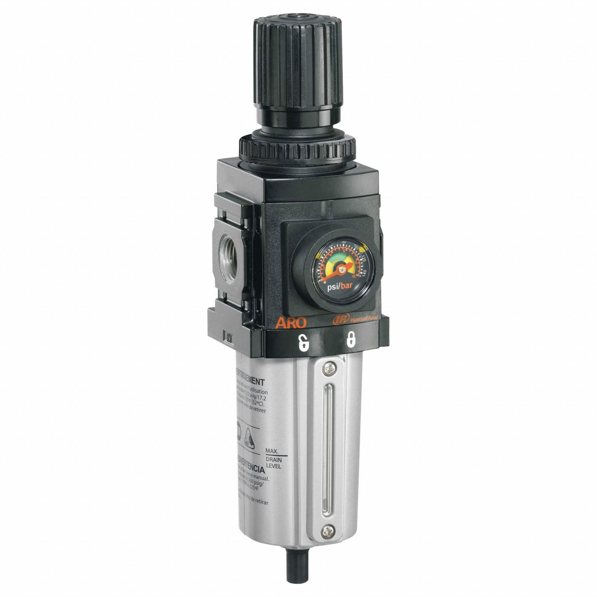 FRL Piggyback: Series 1500 Series, 1/4 in NPT, 72 scfm, 5 micron, 250 psi, Manual Drain, Nitrile